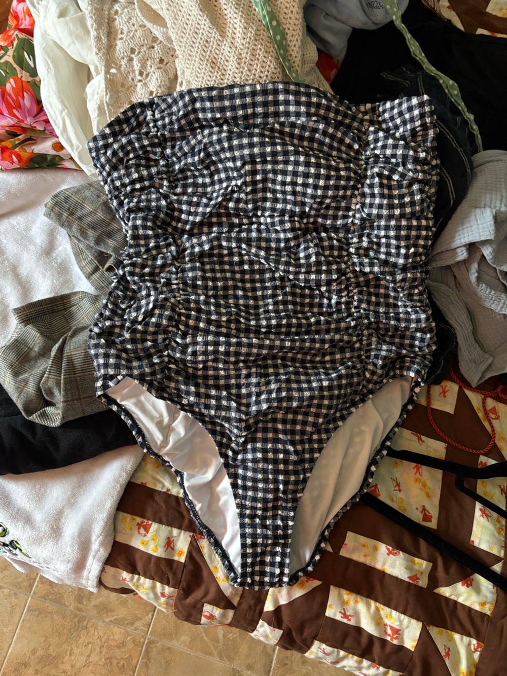 J. Crew Black and White Gingham One-Piece Swimsuit